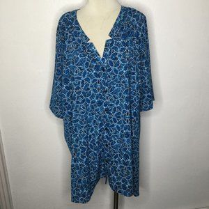 Catherines Short Sleeve Blouse Button Down Tunic Blue Plus Size 5X (34/36W)